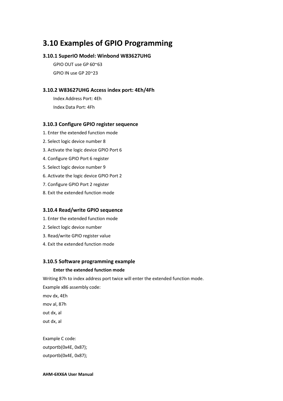 10 examples of gpio programming | Aplex Technology AHM-6086A User Manual | Page 53 / 89