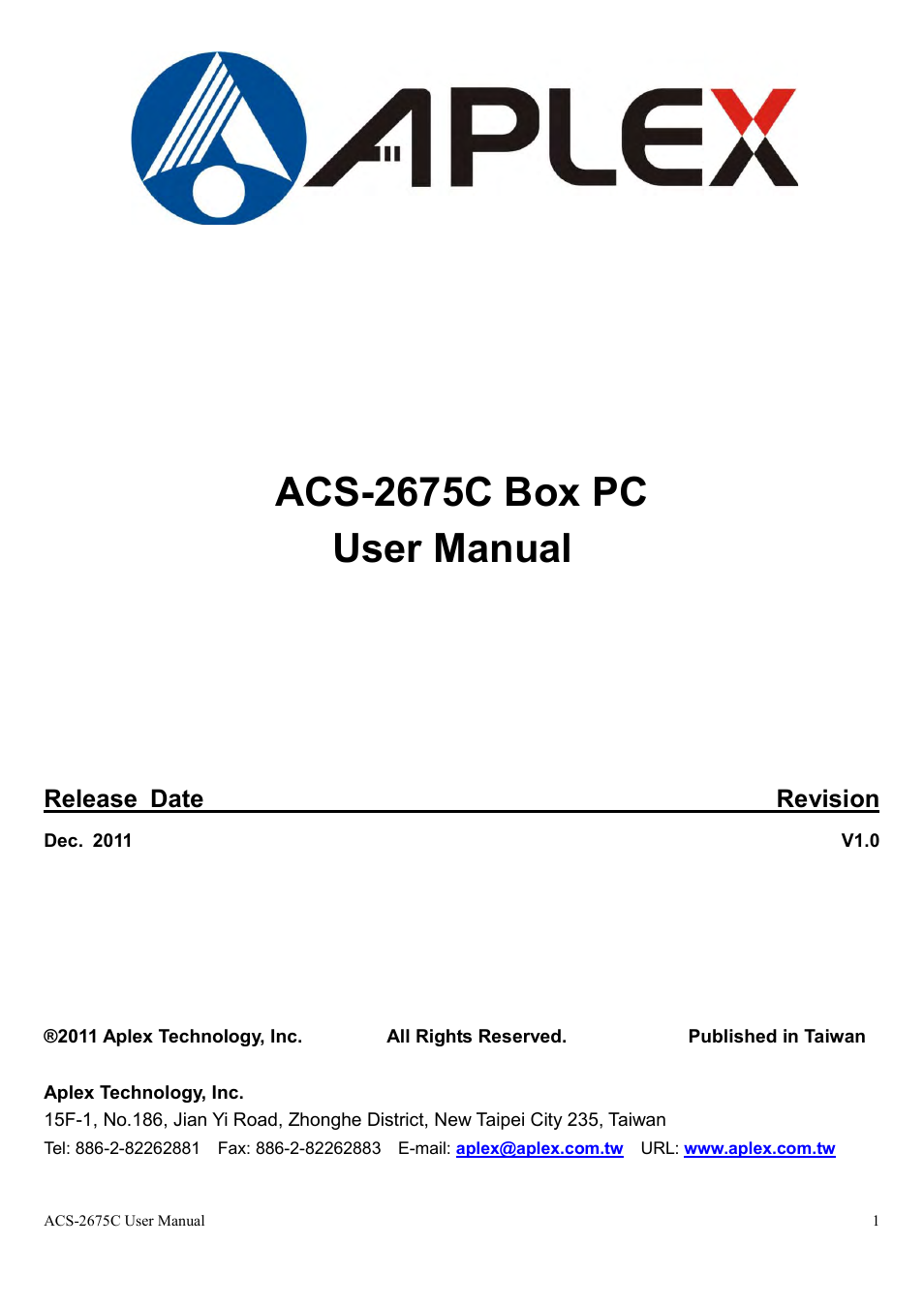 Aplex Technology ACS-2675C User Manual | 73 pages