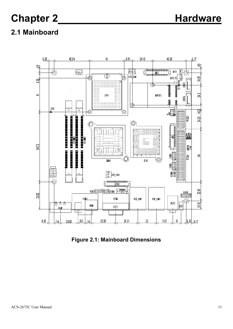 Chapter 2 hardware, 1 mainboard | Aplex Technology ACS-2675C User Manual | Page 11 / 73
