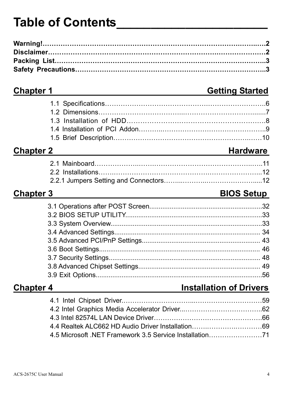 Aplex Technology ACS-2675C User Manual | Page 4 / 73