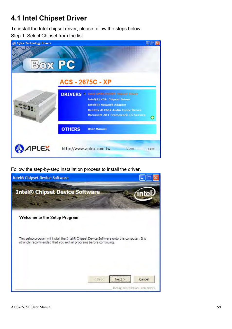 1 intel chipset driver | Aplex Technology ACS-2675C User Manual | Page 59 / 73