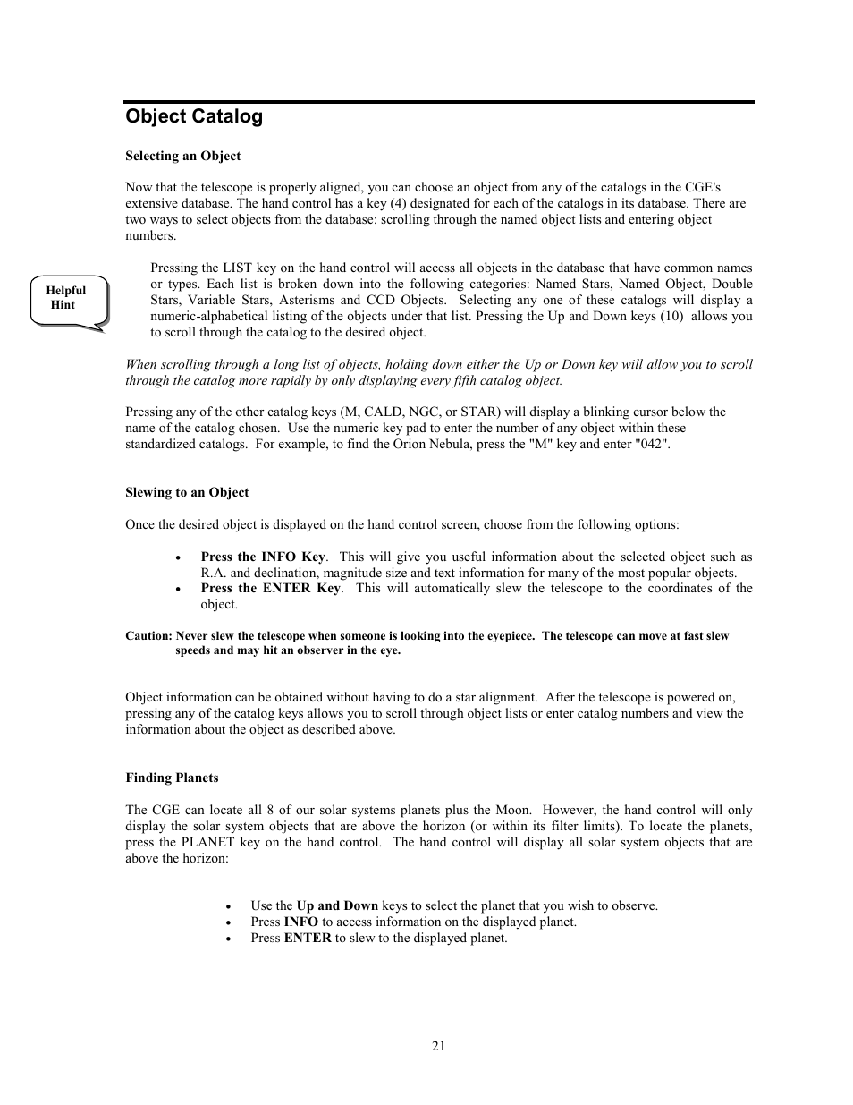 Object catalog | Celestron CGE1100 User Manual | Page 21 / 75