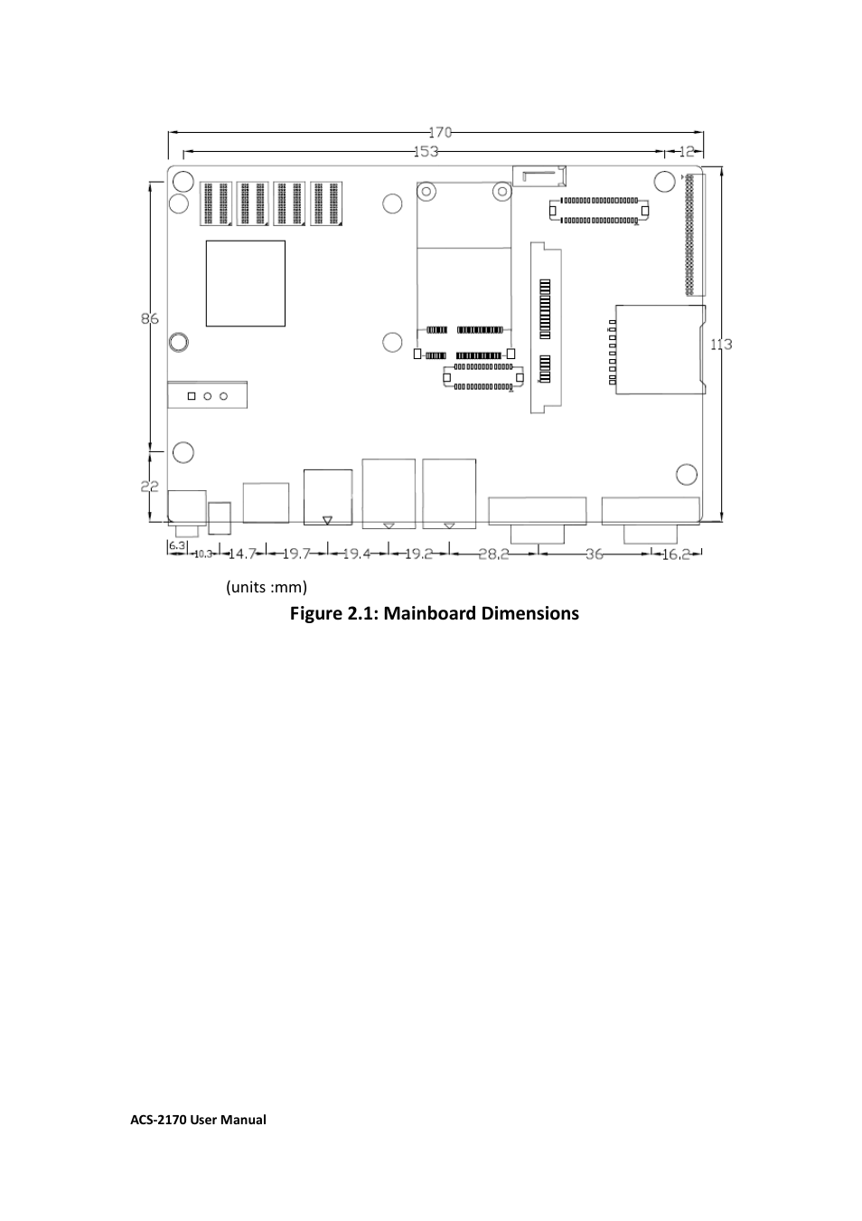 Figure 2.1: mainboard dimensions | Aplex Technology ACS-2170 User Manual | Page 15 / 77