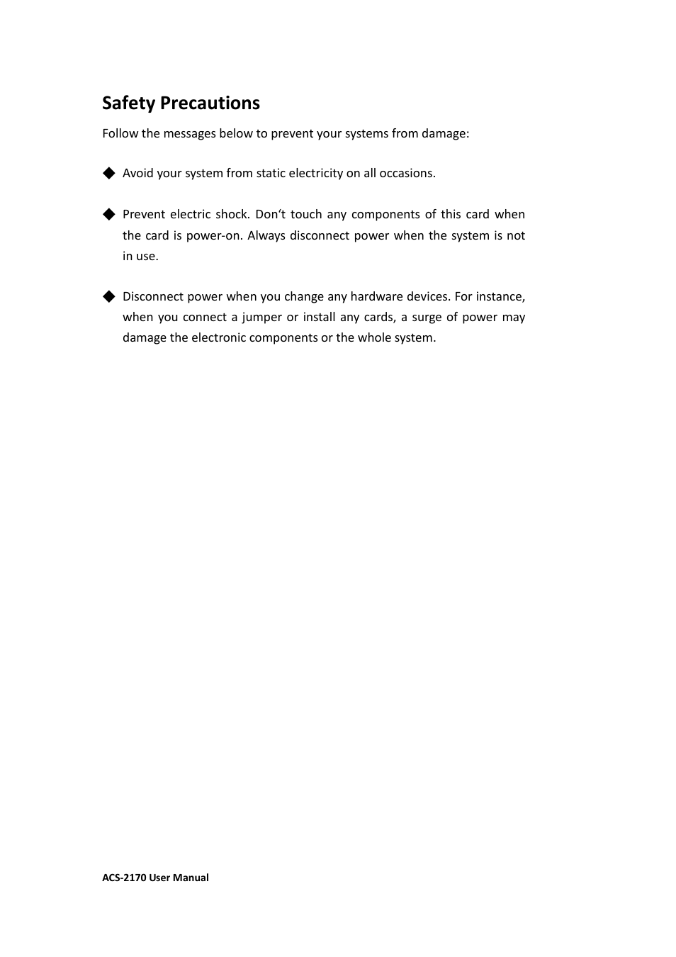 Safety precautions | Aplex Technology ACS-2170 User Manual | Page 5 / 77