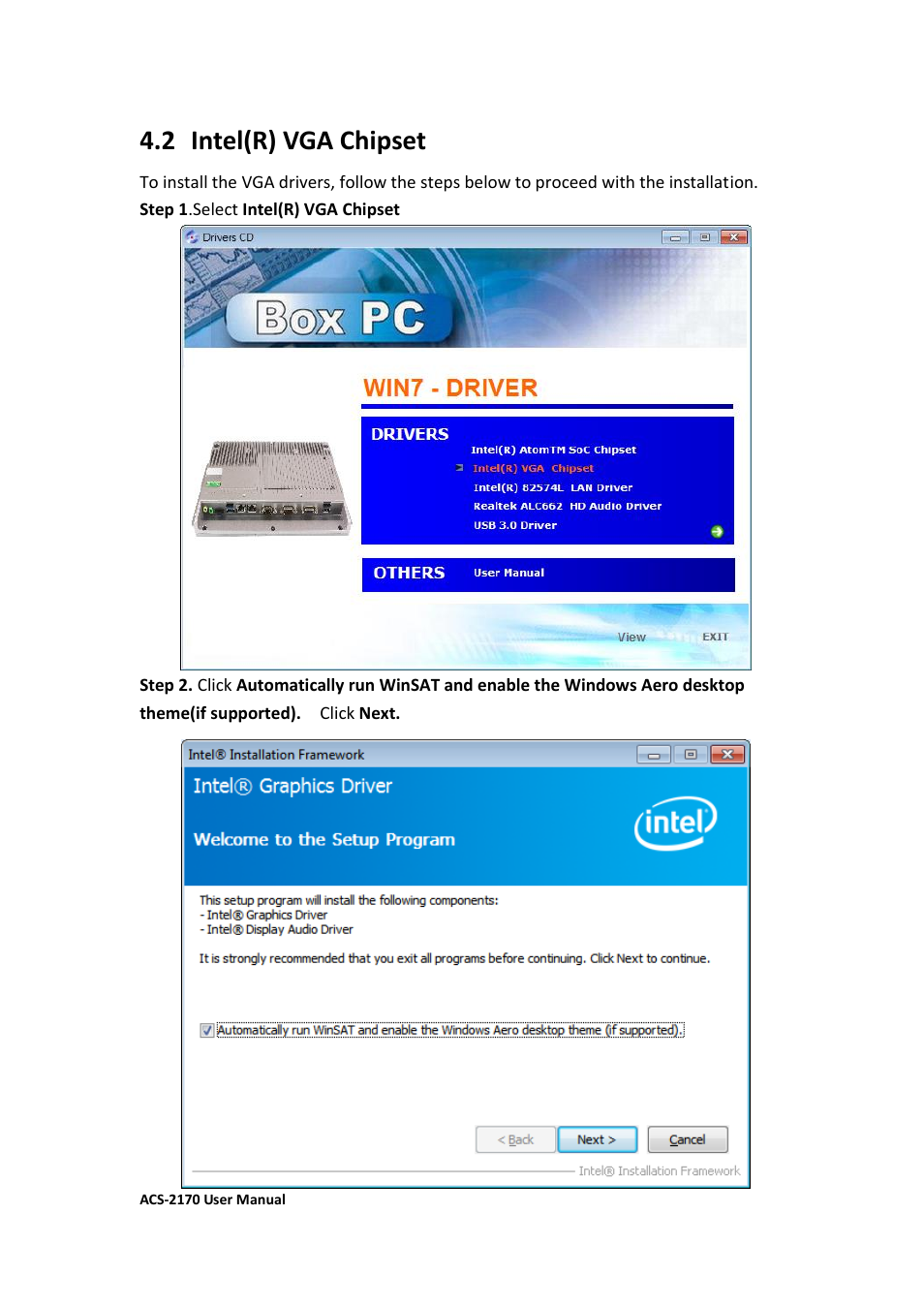 2 intel (r) vga chipset, 2 intel(r) vga chipset | Aplex Technology ACS-2170 User Manual | Page 66 / 77