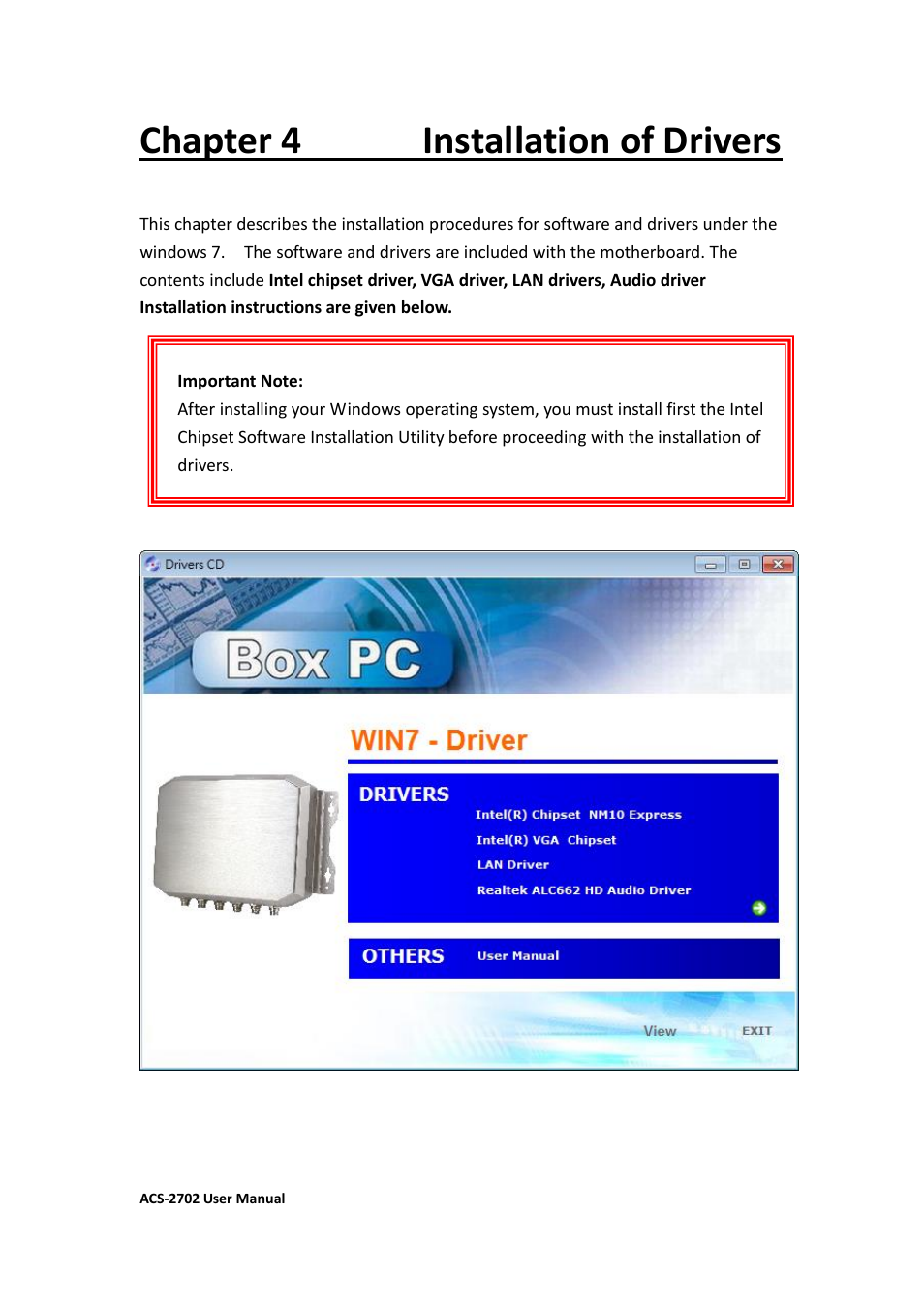 Chapter 4 installation of drivers | Aplex Technology ACS-2702 User Manual | Page 38 / 48