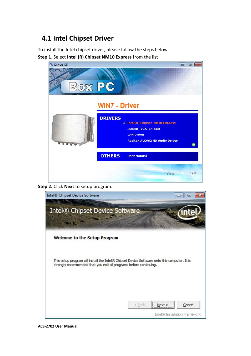 1 intel chipset driver | Aplex Technology ACS-2702 User Manual | Page 39 / 48