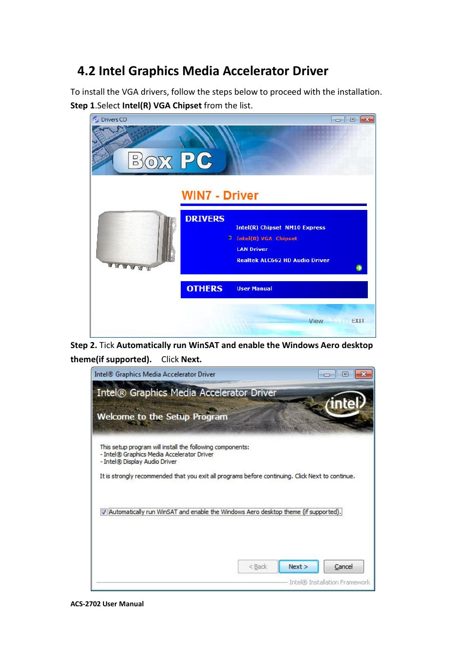 2 intel graphics media accelerator driver | Aplex Technology ACS-2702 User Manual | Page 42 / 48