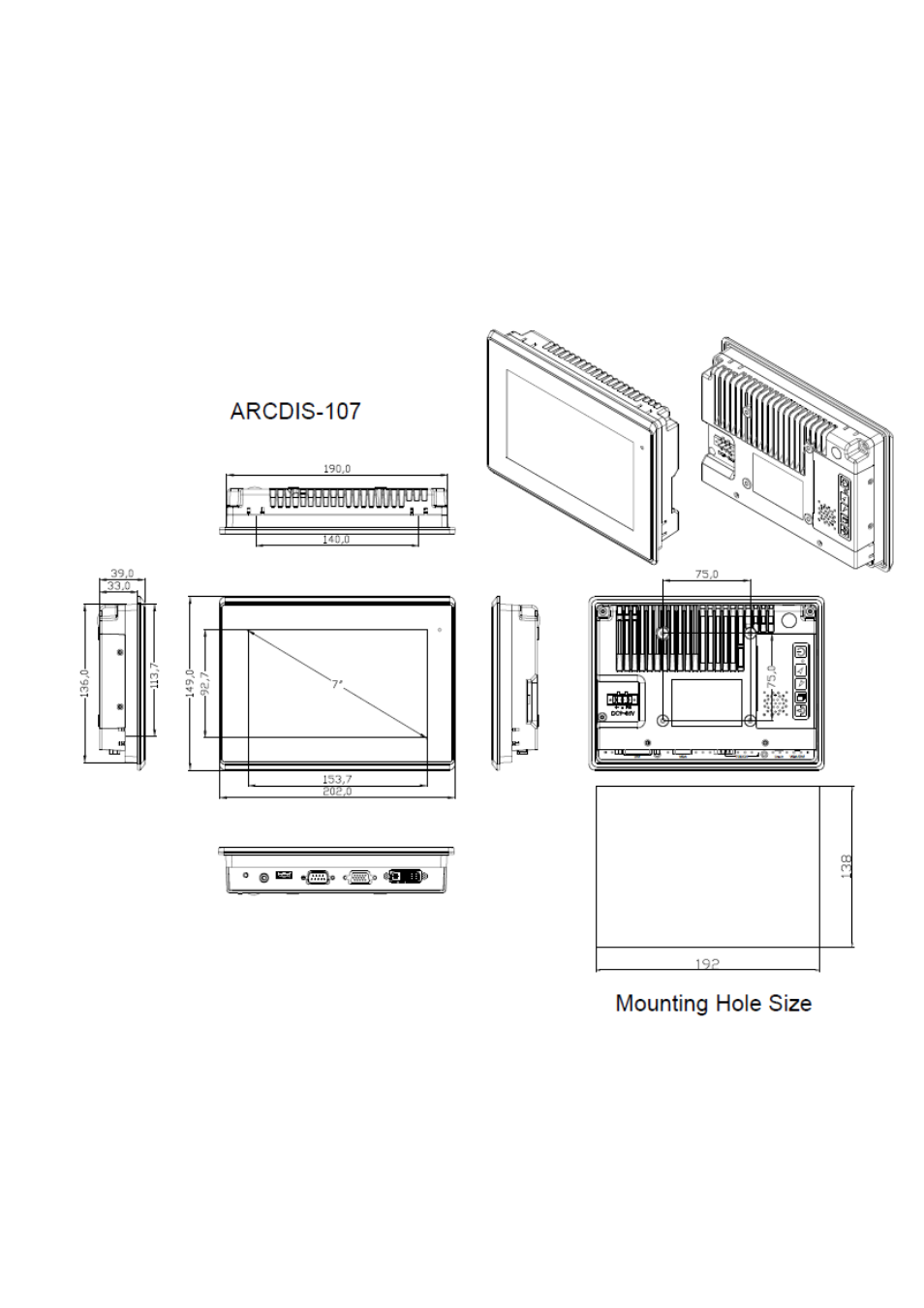 3 dimensions | Aplex Technology ARCDIS-107 User Manual | Page 7 / 41