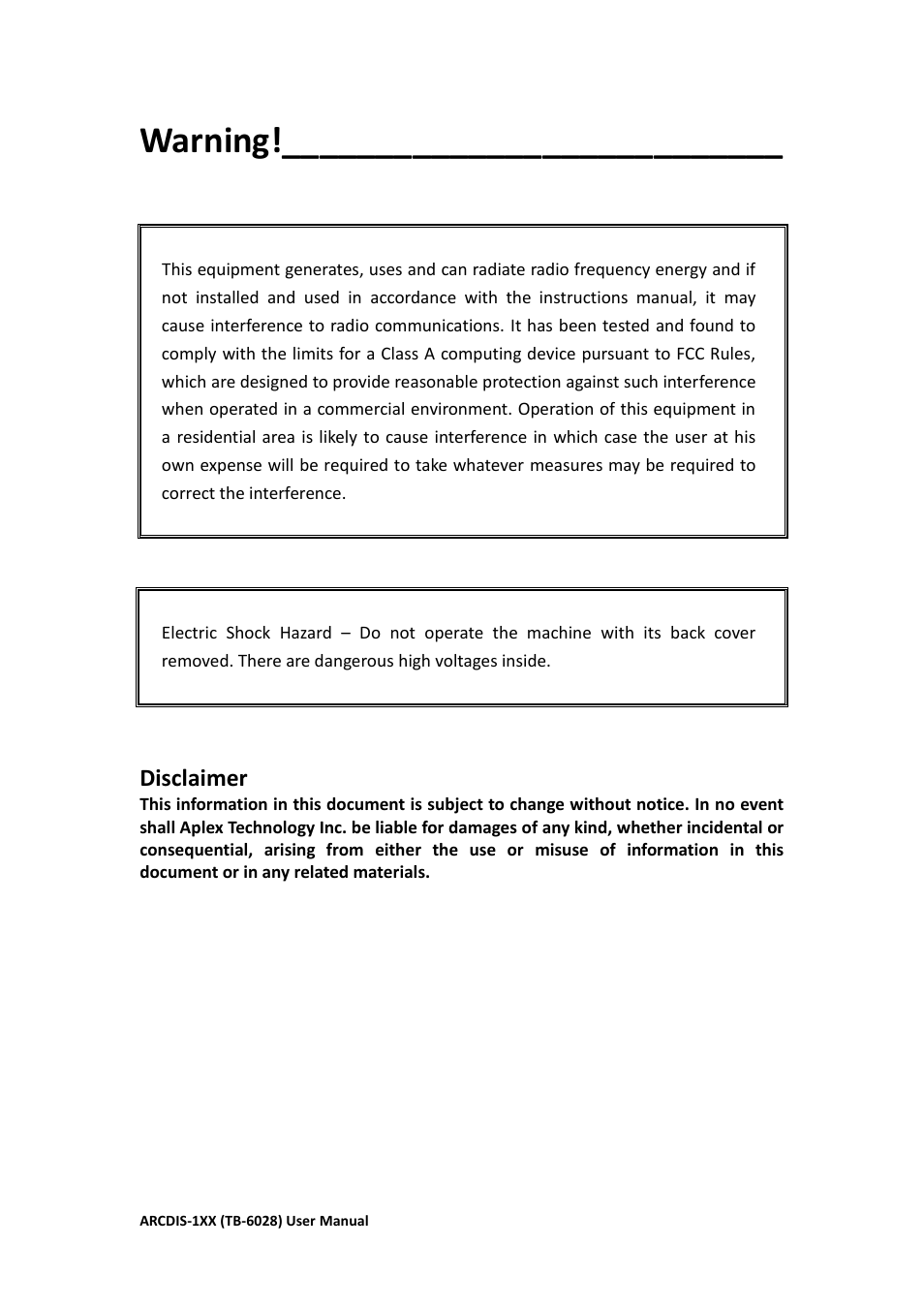 Warning, Disclaimer | Aplex Technology ARCDIS-108 User Manual | Page 3 / 54