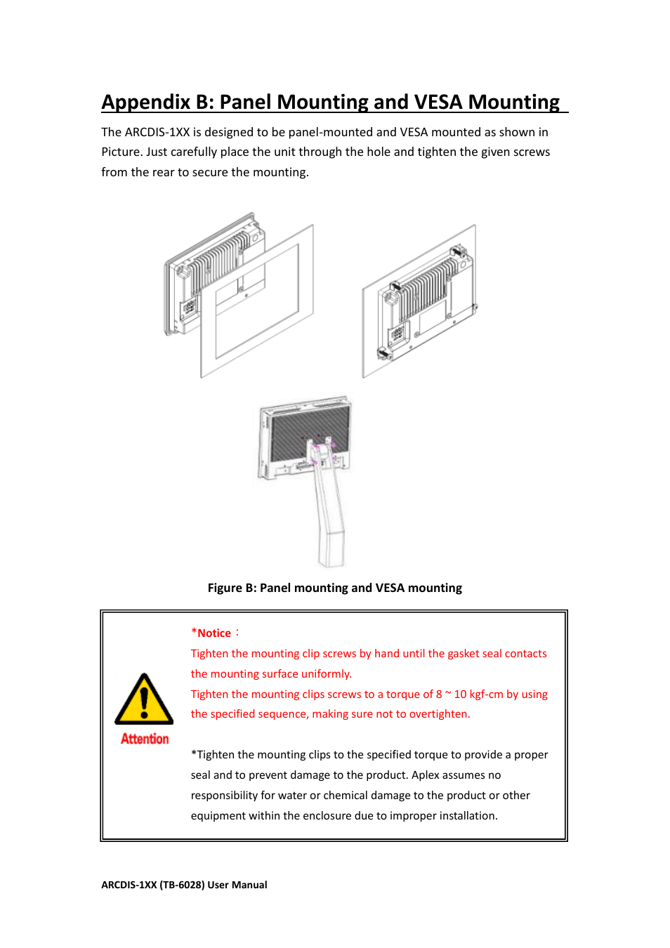 Appendix b: panel mounting and vesa mounting | Aplex Technology ARCDIS-108 User Manual | Page 54 / 54