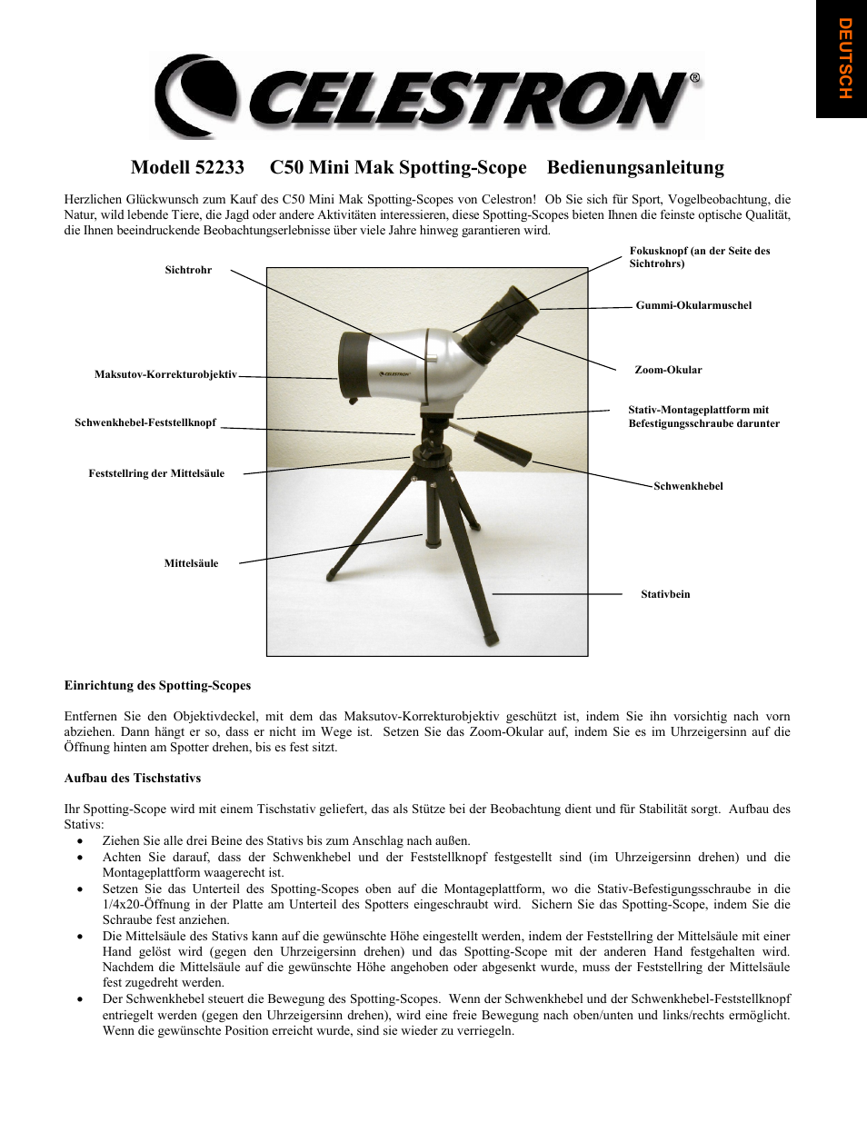 Celestron Mini Mak Spotting Scope 52233 User Manual | Page 3 / 10