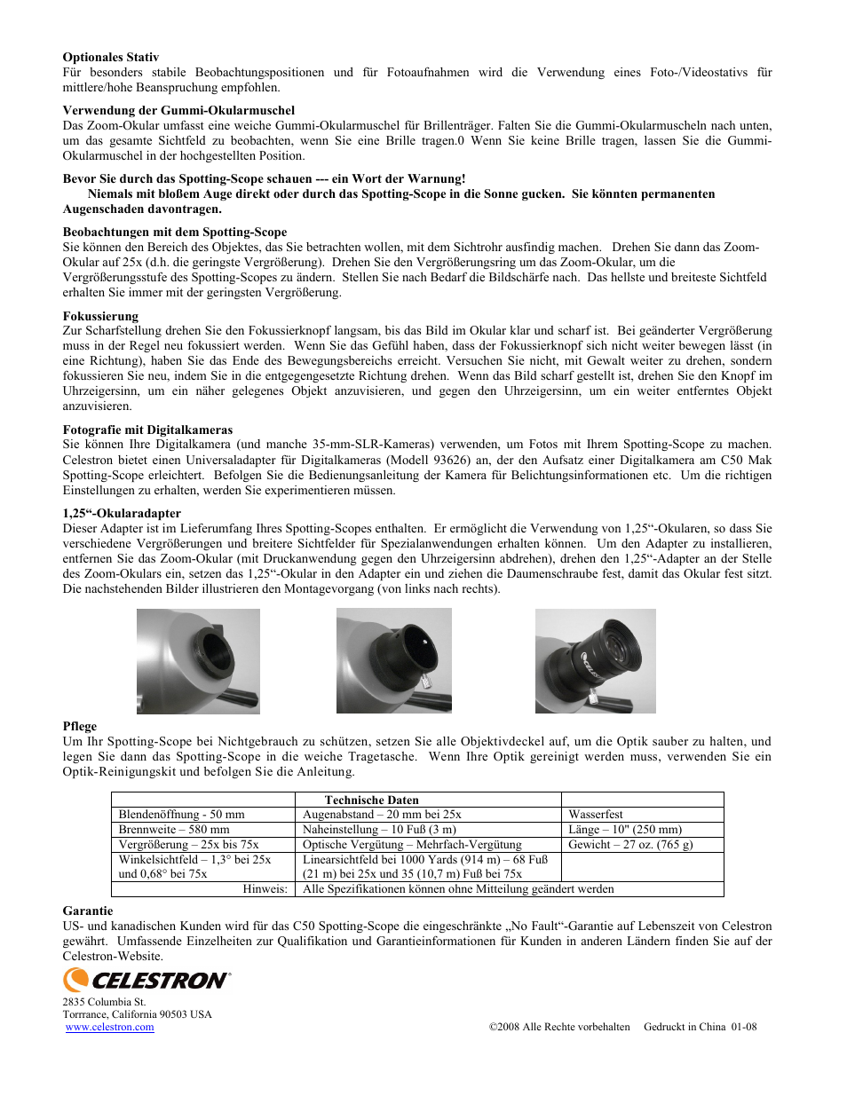 Celestron Mini Mak Spotting Scope 52233 User Manual | Page 4 / 10
