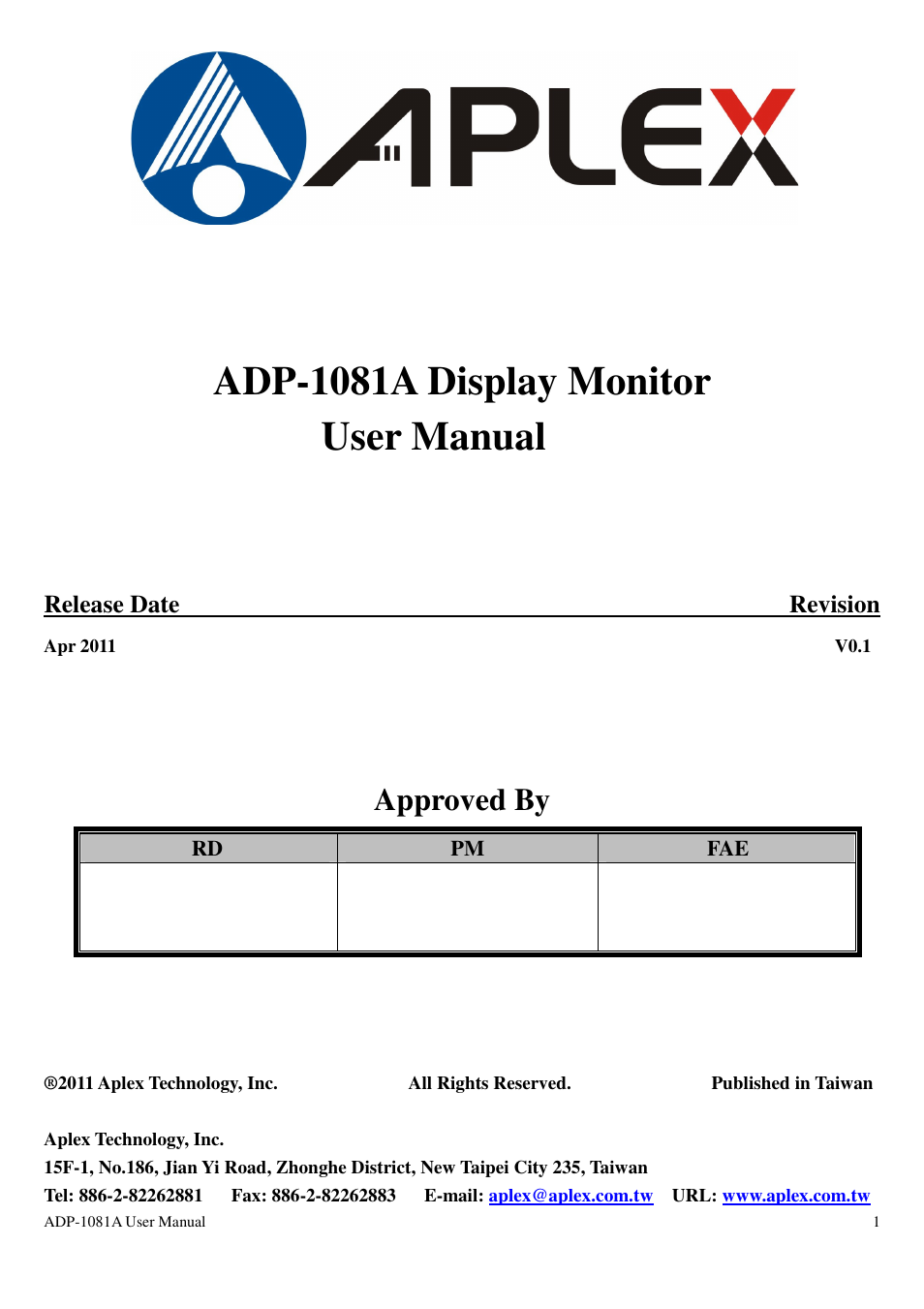 Aplex Technology ADP-1081A User Manual | 12 pages