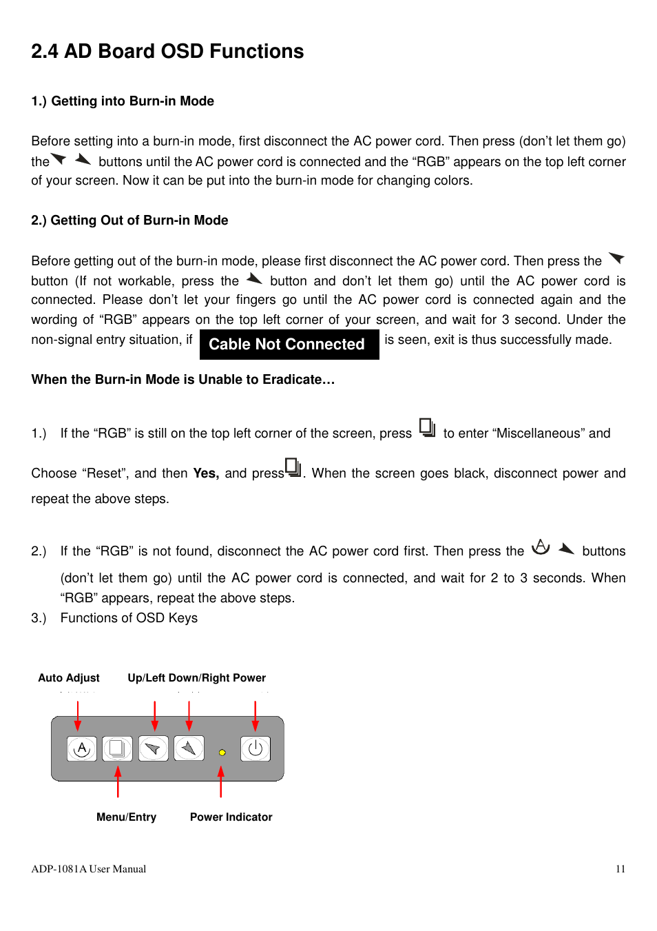4 ad board osd functions | Aplex Technology ADP-1081A User Manual | Page 11 / 12