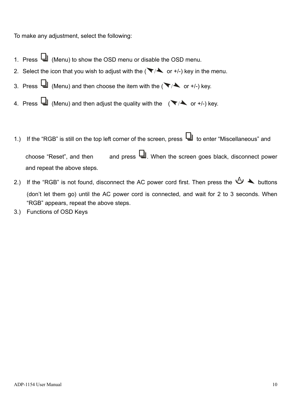 2 osd controls | Aplex Technology ADP-1154 User Manual | Page 10 / 44