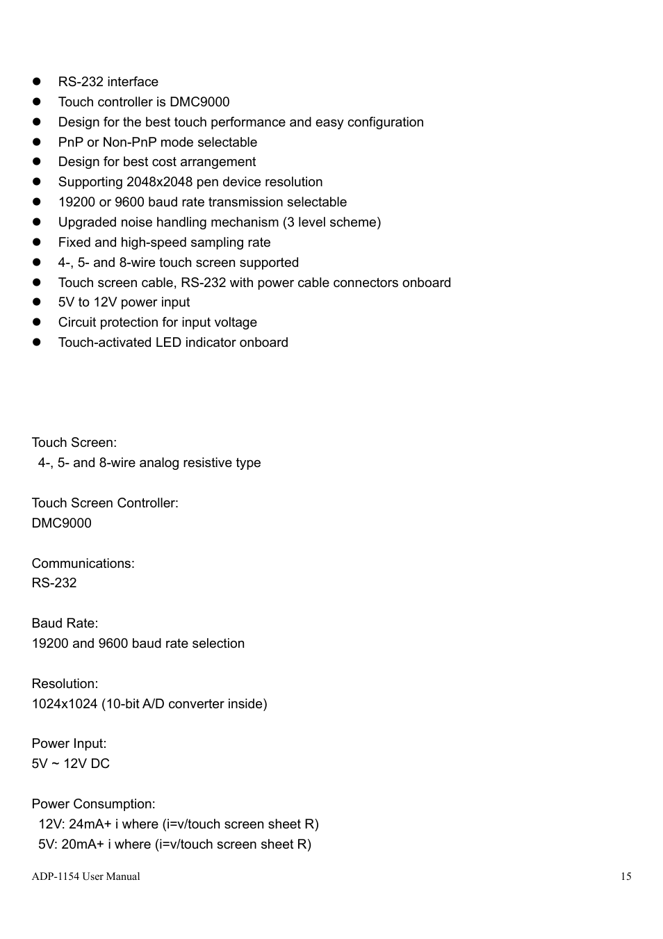 2 features, 3 electrical specifications | Aplex Technology ADP-1154 User Manual | Page 15 / 44