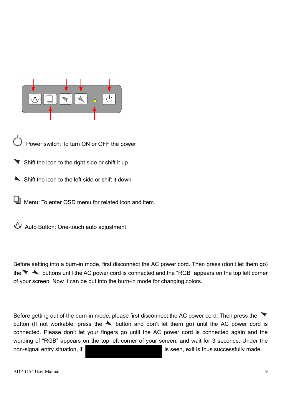 Chapter 2, 1 front panel osd functions | Aplex Technology ADP-1154 User Manual | Page 9 / 44