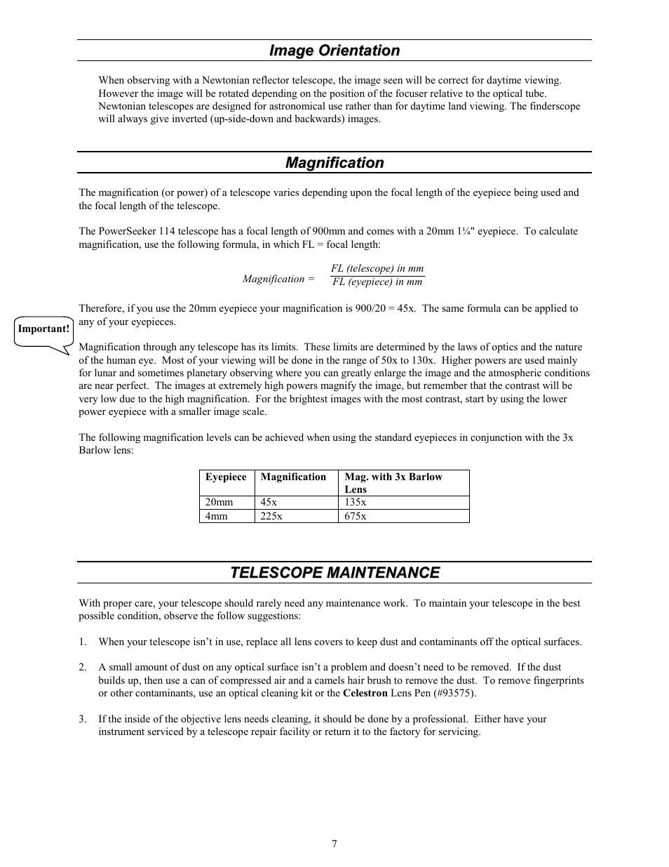 Celestron 114 User Manual | Page 7 / 10