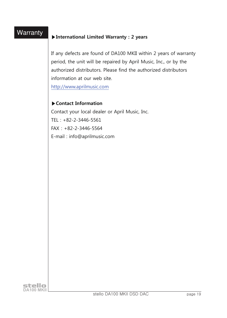 April Music Stello DA100 MKII User Manual | Page 21 / 21