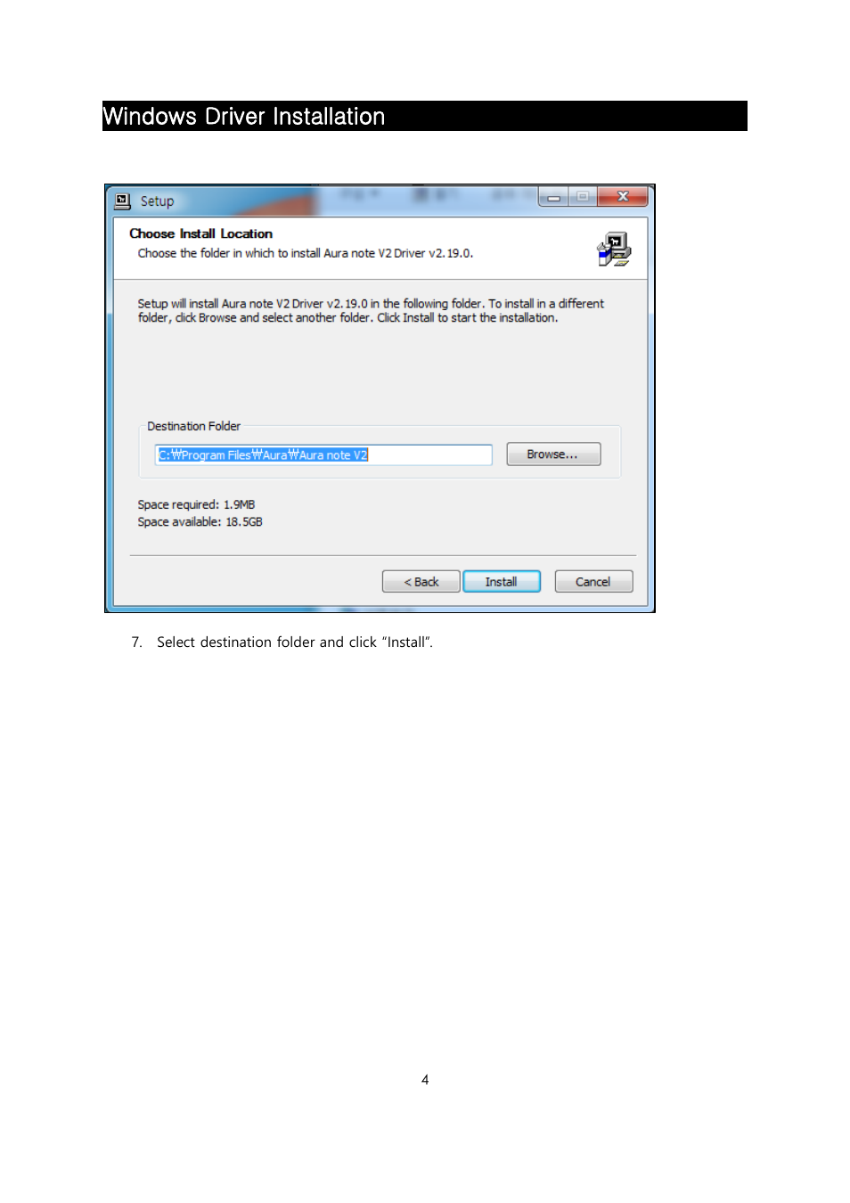 Windows driver installation | April Music Aura note V2 USB2.0 Driver for Windows OS User Manual | Page 5 / 9