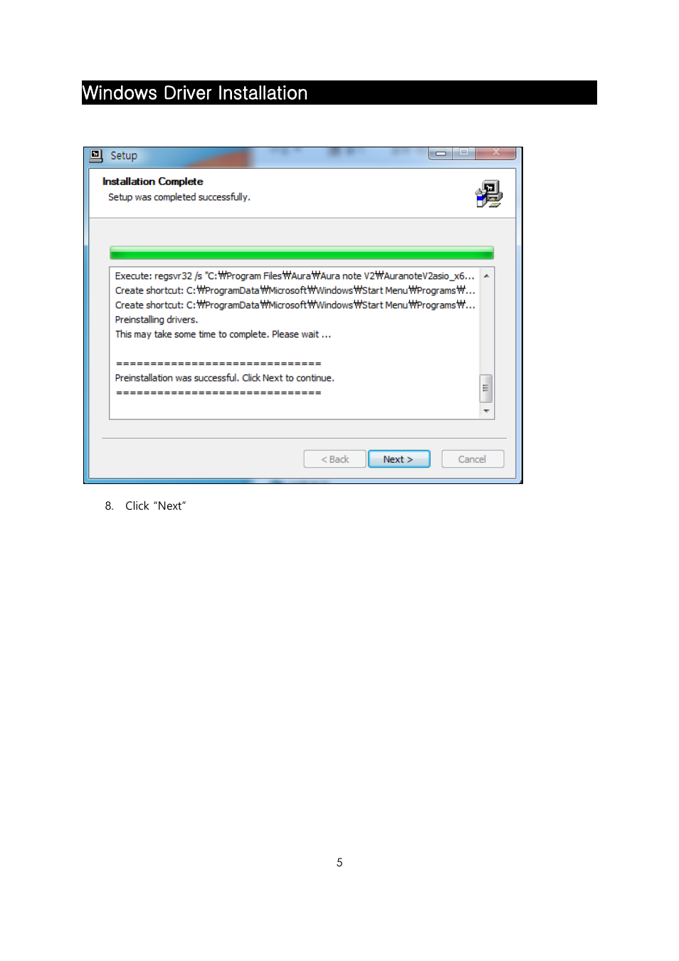 Windows driver installation | April Music Aura note V2 USB2.0 Driver for Windows OS User Manual | Page 6 / 9
