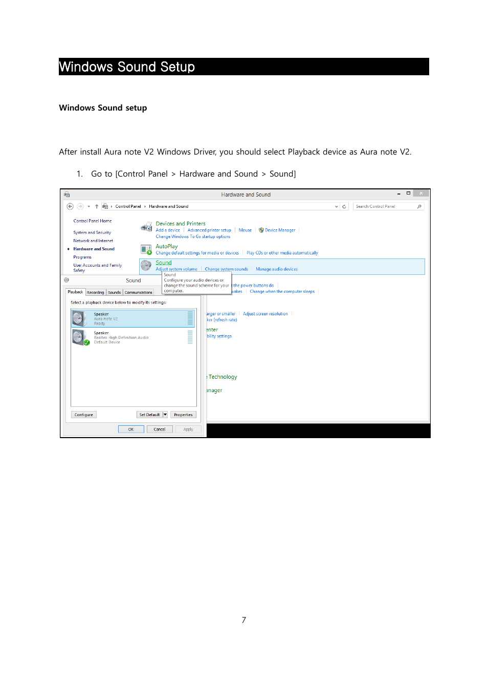 Windows sound setup | April Music Aura note V2 USB2.0 Driver for Windows OS User Manual | Page 8 / 9