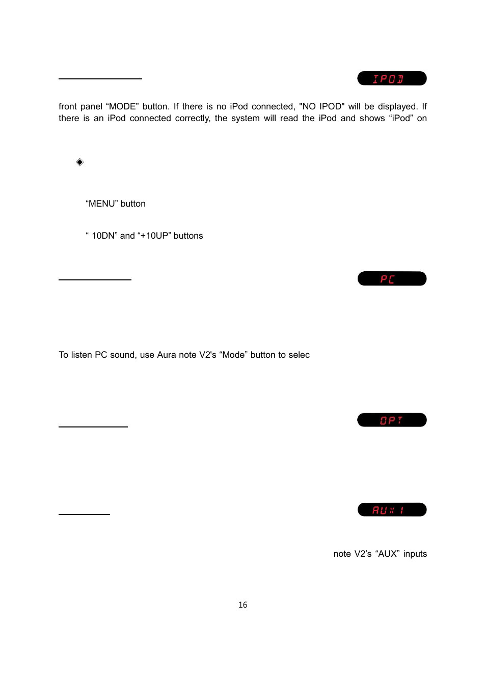 Ipod/iphone/ipad, Pc connection, Digital opt in | Aux 1, 2 | April Music Aura note V2 User Manual | Page 17 / 20