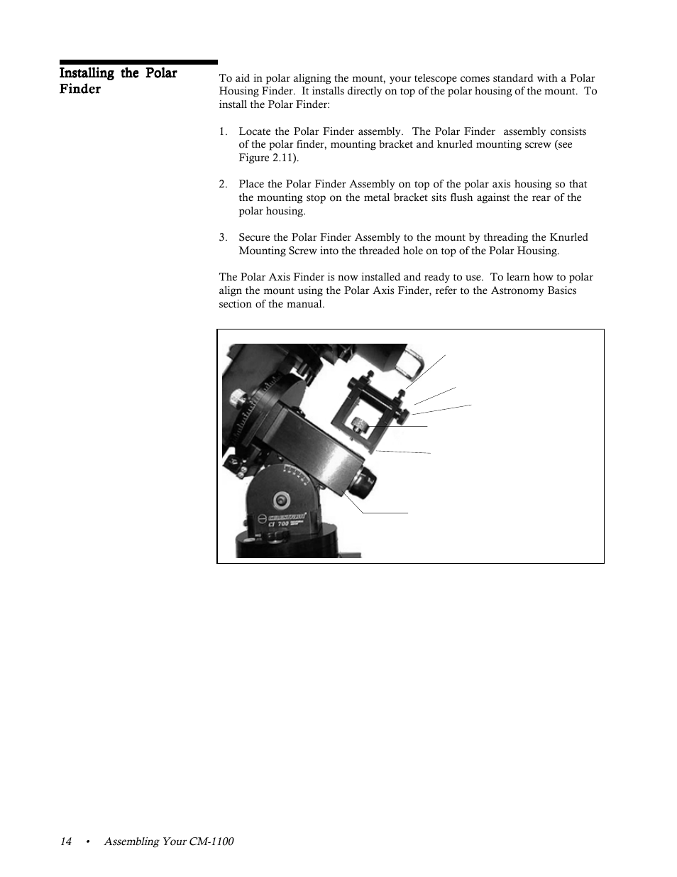 Installing the polar finder | Celestron 11065 User Manual | Page 18 / 80