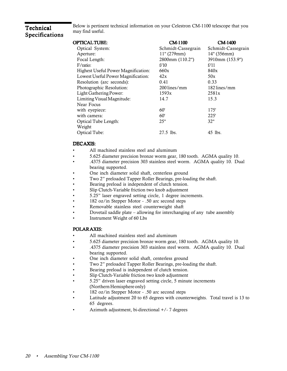 Technical specifications | Celestron 11065 User Manual | Page 24 / 80