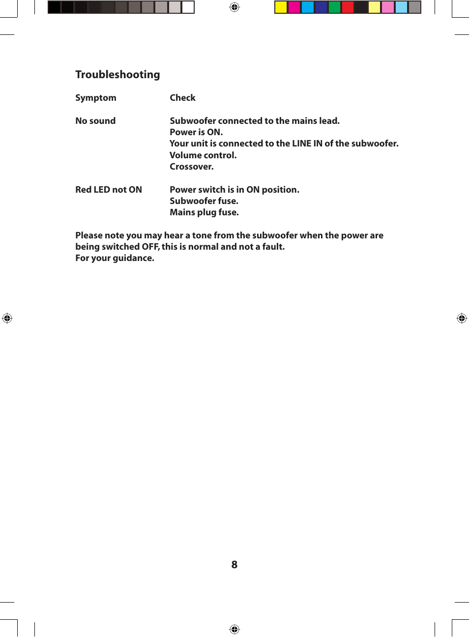 8troubleshooting | April Music Aura Aura polo-s subwoofer User Manual | Page 8 / 8