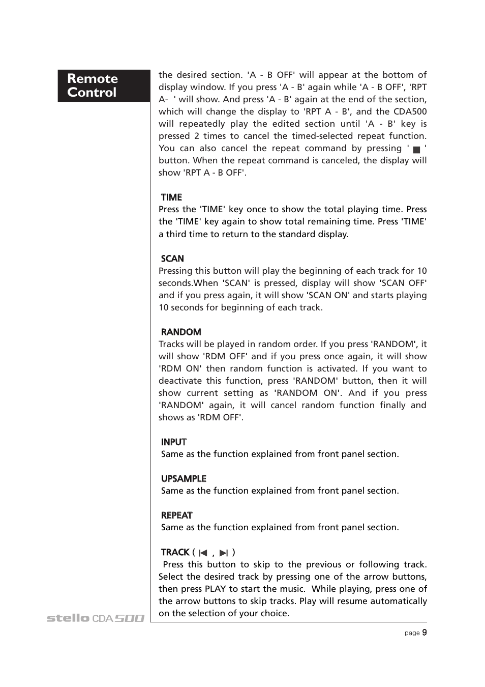 Remote control | April Music Stello CDA500 User Manual | Page 10 / 14