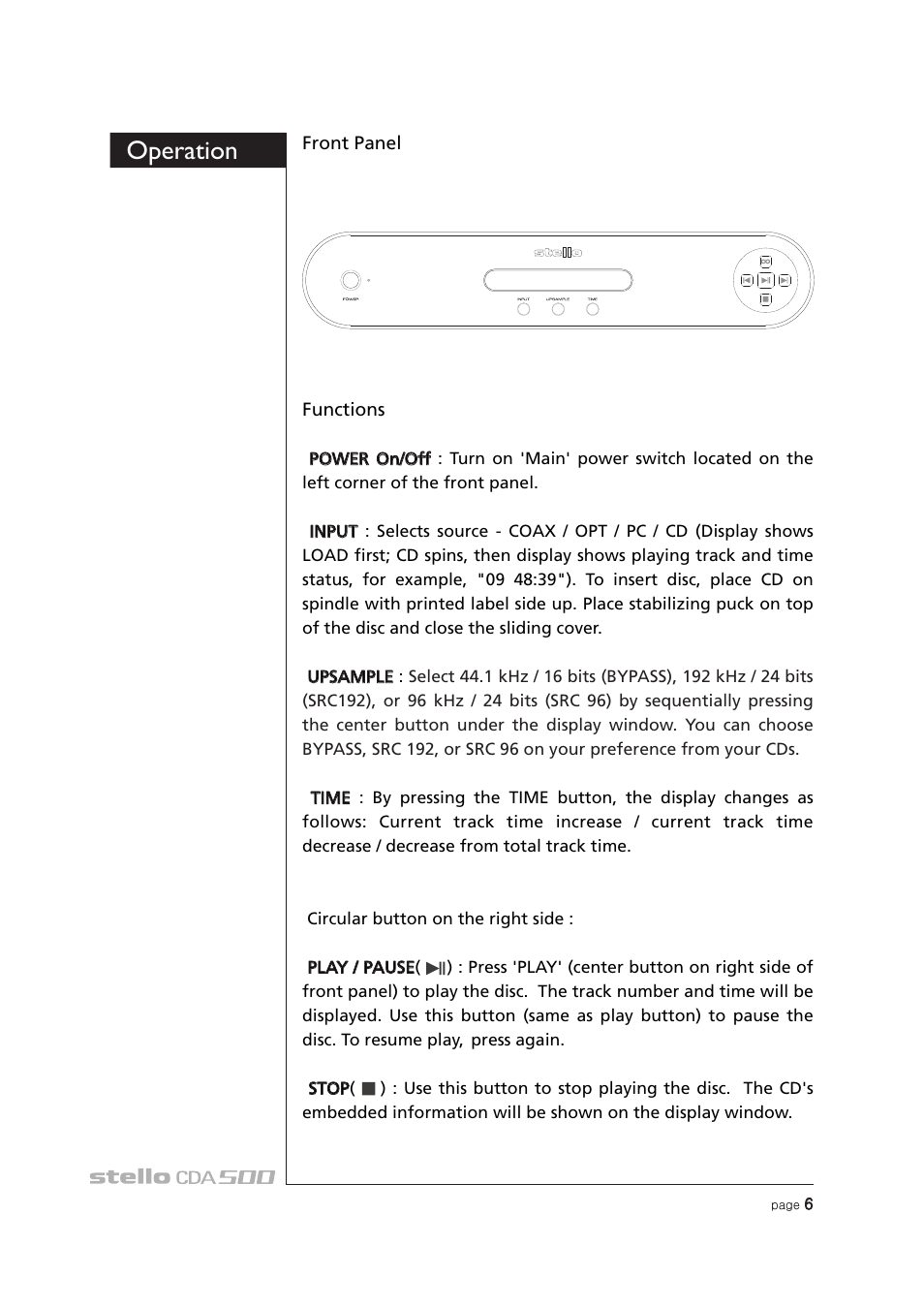 Operation | April Music Stello CDA500 User Manual | Page 7 / 14