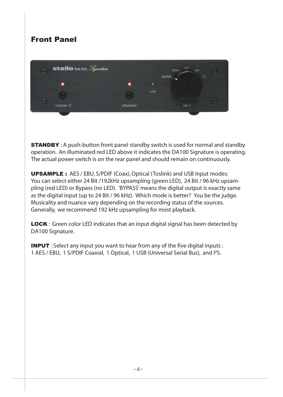 5 copy.pdf, Front panel | April Music Stello DA100 Signature User Manual | Page 5 / 15