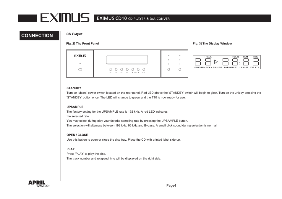 Connection, Cd player, Page4 | April Music Eximus CD10 User Manual | Page 5 / 7