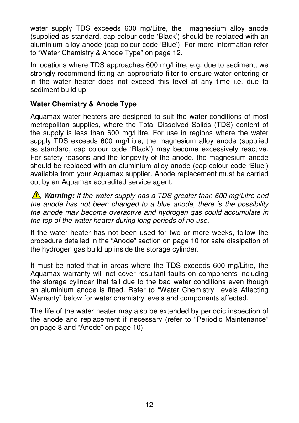 Water chemistry & anode type | AquaMAX EM50 Series User Manual | Page 13 / 36