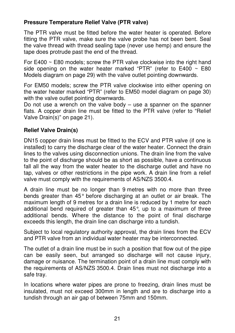 21 pressure temperature relief valve (ptr valve) | AquaMAX EM50 Series User Manual | Page 22 / 36