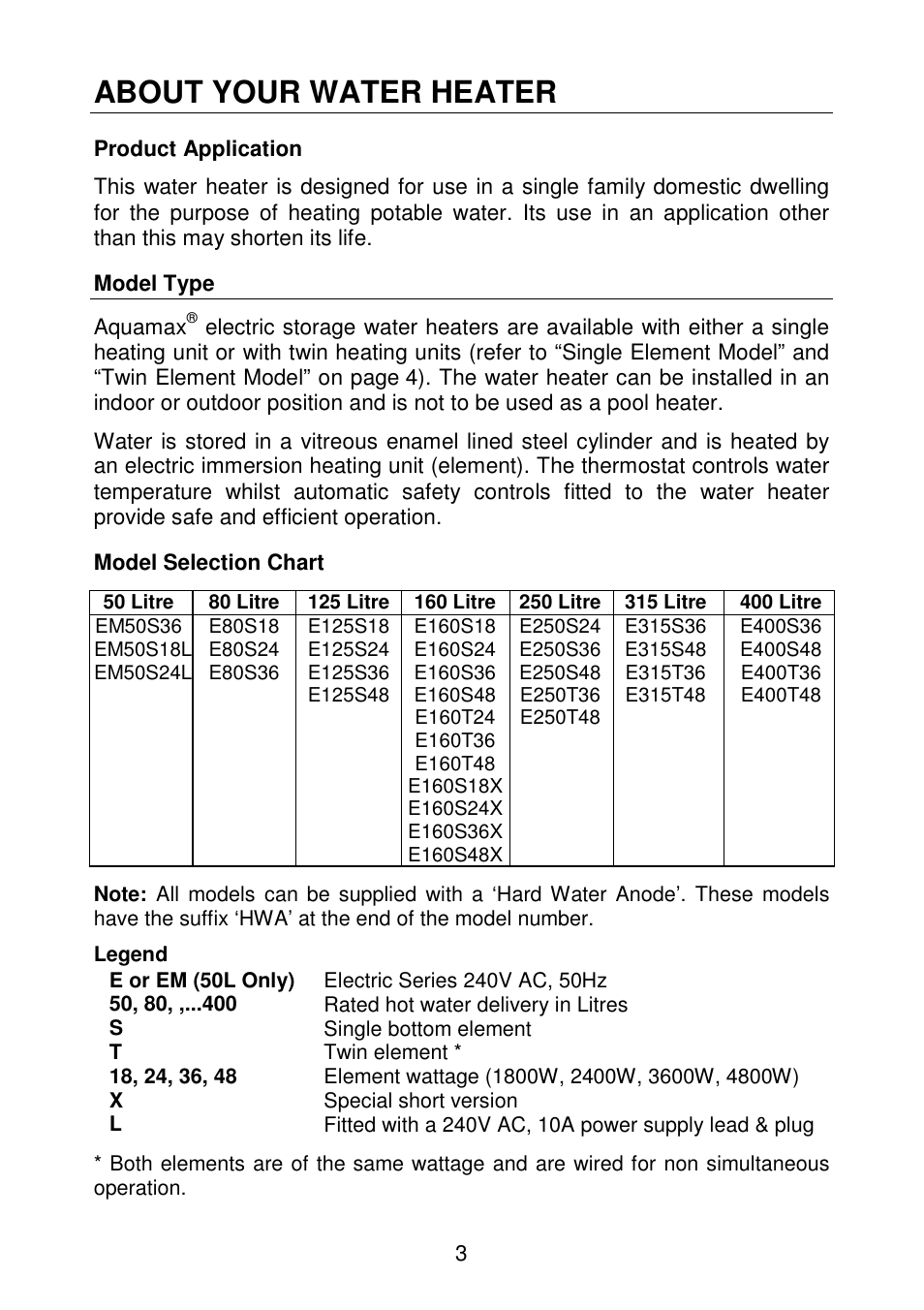 About your water heater | AquaMAX EM50 Series User Manual | Page 4 / 36