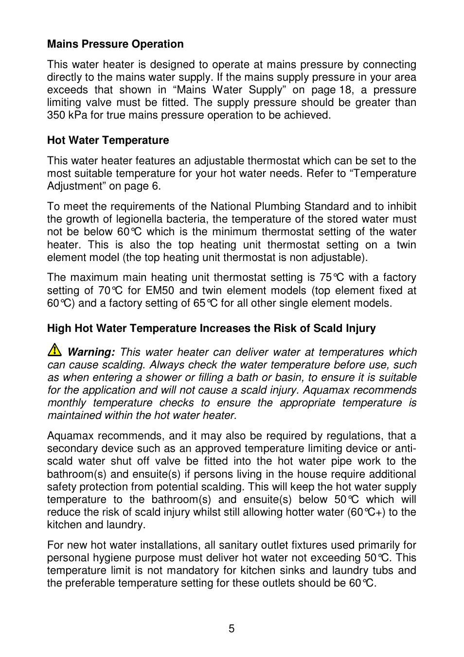 5 mains pressure operation | AquaMAX EM50 Series User Manual | Page 6 / 36