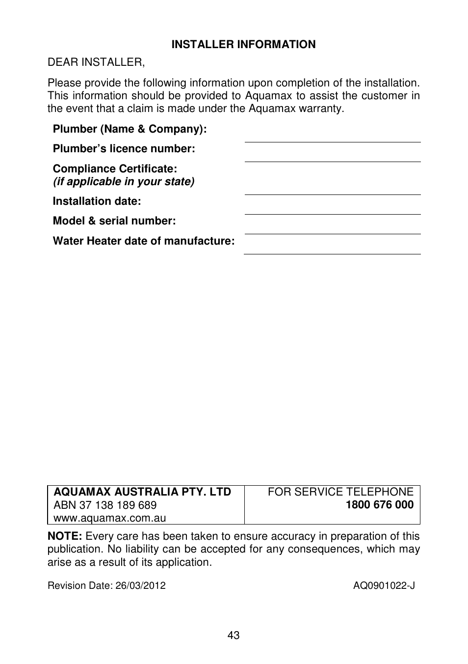 AquaMAX G270VE Series User Manual | Page 44 / 44