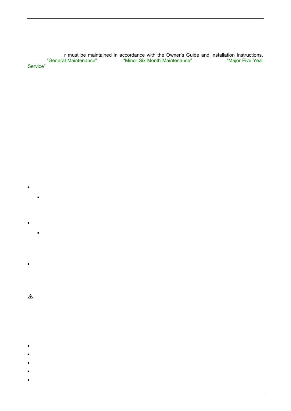 Precautions, General maintenance, Minor six month maintenance | Major five year service | AquaMAX CG20 Series User Manual | Page 7 / 60