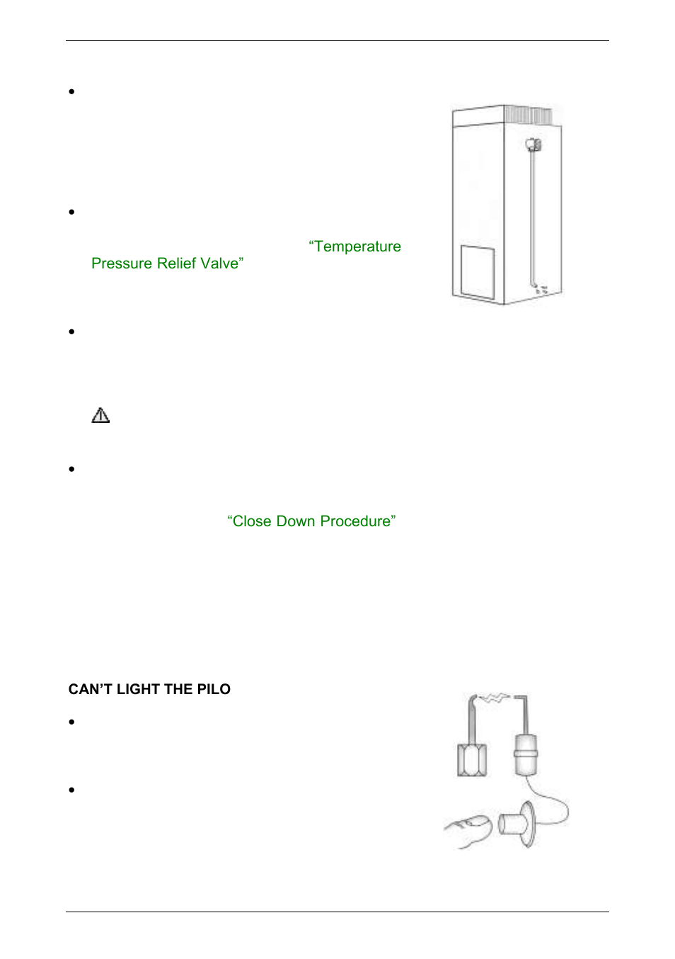 Temperature pressure relief valve running, Expansion control valve running, Can’t light the pilot flame | AquaMAX G135VE User Manual | Page 18 / 40