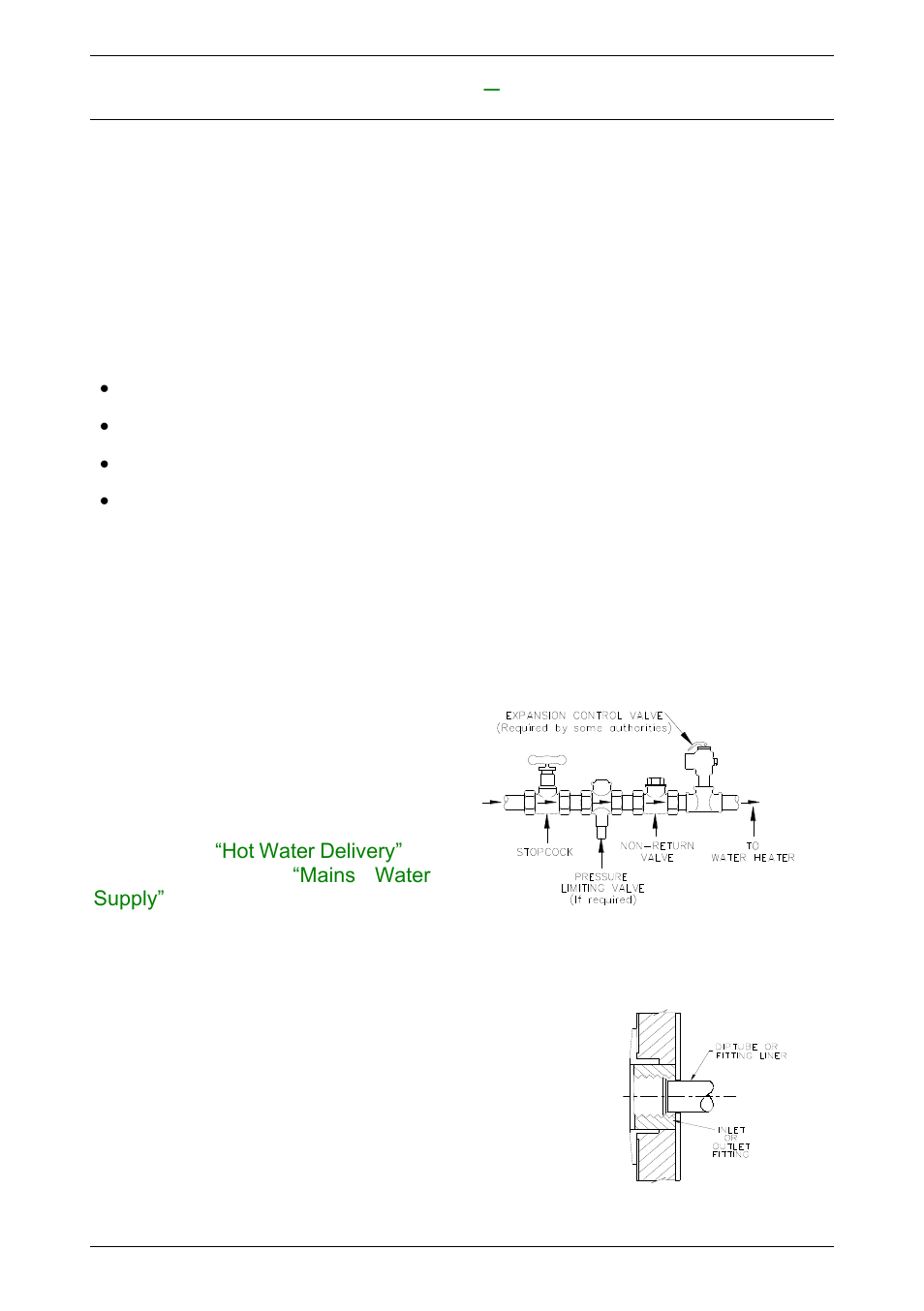 Connections – plumbing, Connection sizes, Water inlet and outlet | Connections, Plumbing, Cold water connection detail | AquaMAX G135VE User Manual | Page 29 / 40