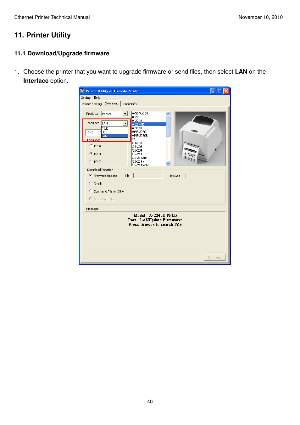 Printer utility | Argox Ethernet printer User Manual | Page 40 / 51