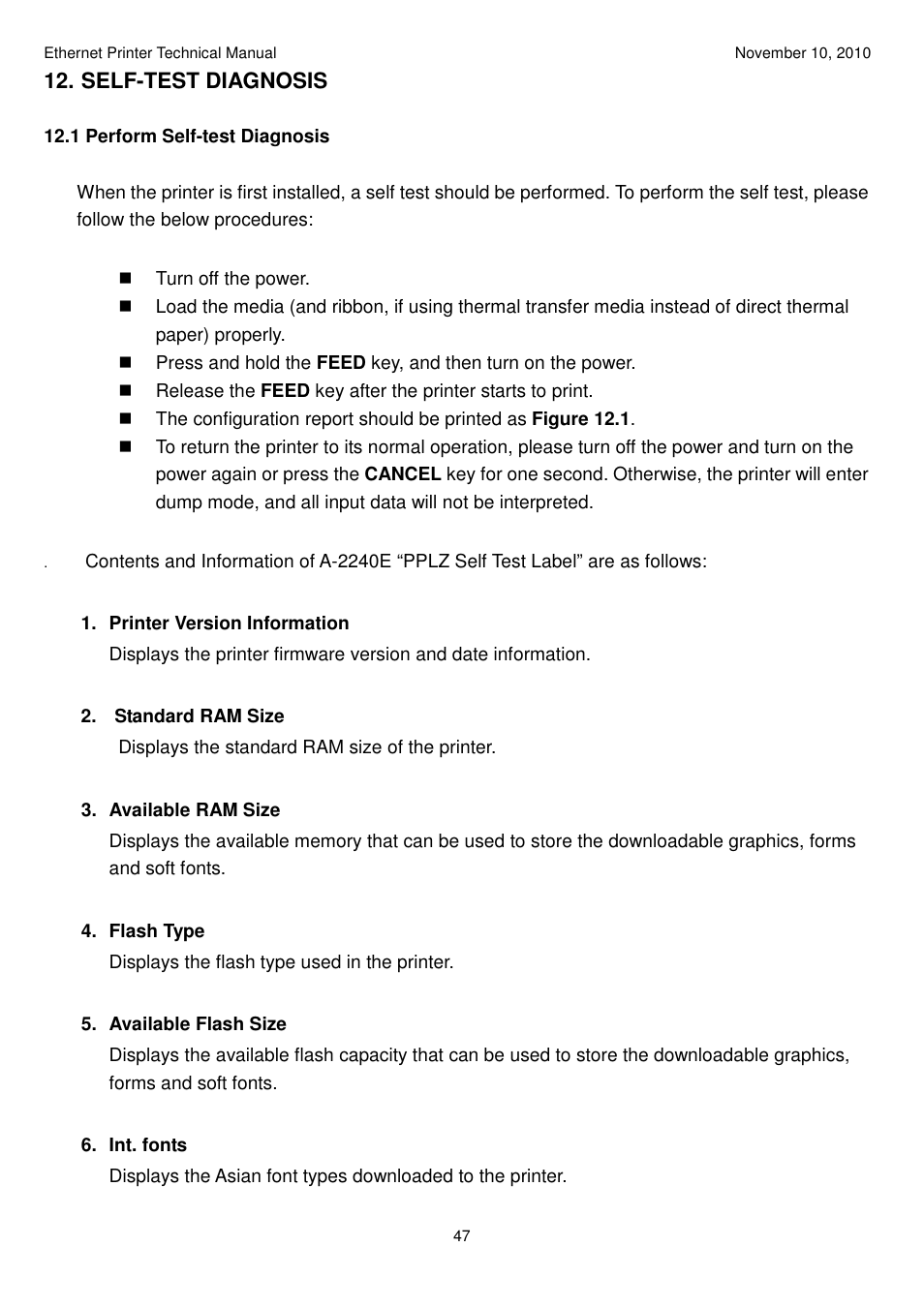 Self-test diagnosis | Argox Ethernet printer User Manual | Page 47 / 51