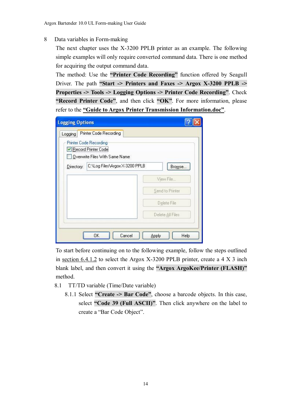 Argox Bartender UL Form-making User Manual | Page 14 / 30