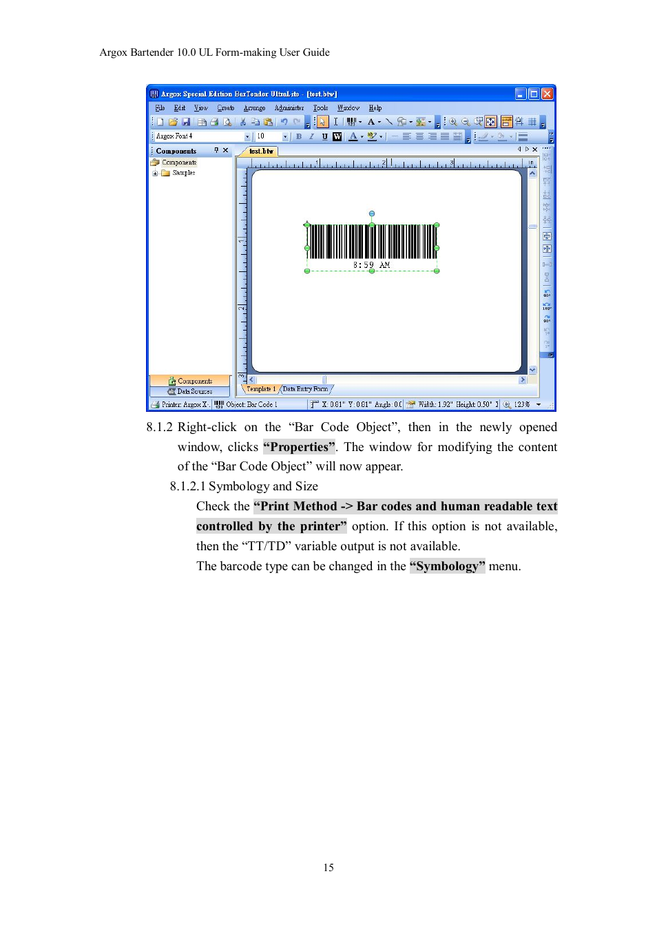 Argox Bartender UL Form-making User Manual | Page 15 / 30