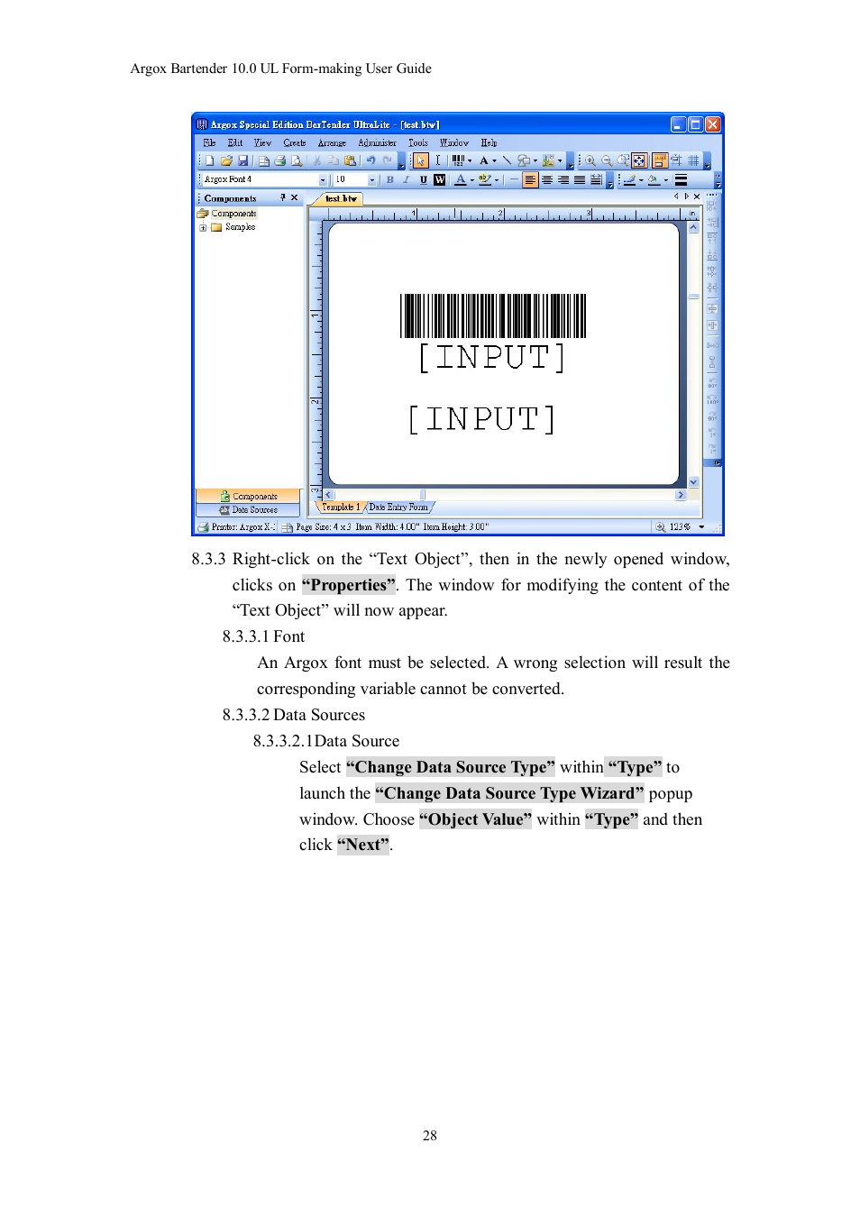 Argox Bartender UL Form-making User Manual | Page 28 / 30