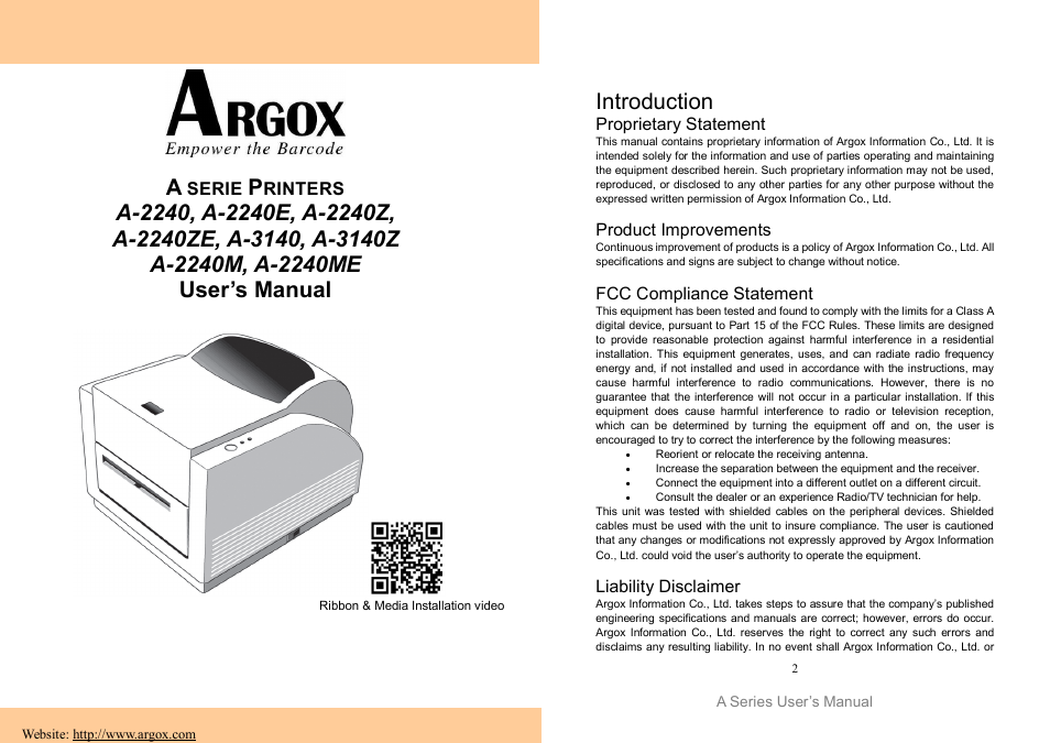 Argox A Series User Manual | 47 pages