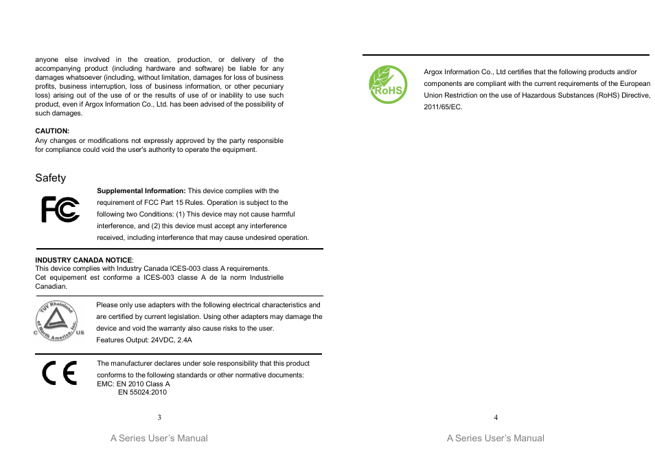 Safety | Argox A Series User Manual | Page 2 / 47
